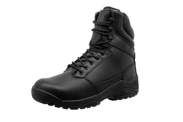 Bota Couro Militar Preto Isolado Fundo Branco — Fotografia de Stock