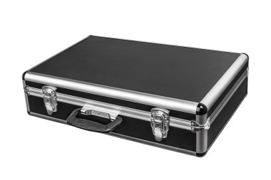 Siyah beyaz arka plan üzerinde izole metal köşeli alüminyum evrak çantası'nı dava yastıklı