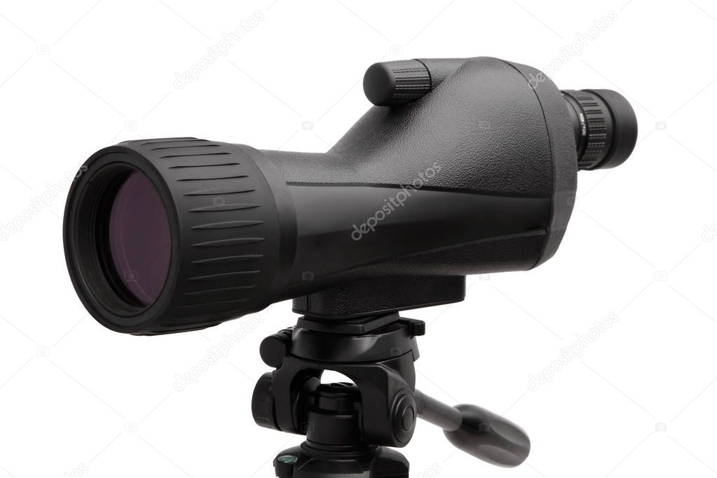 Modern  telescope on a tripod isolated on white background