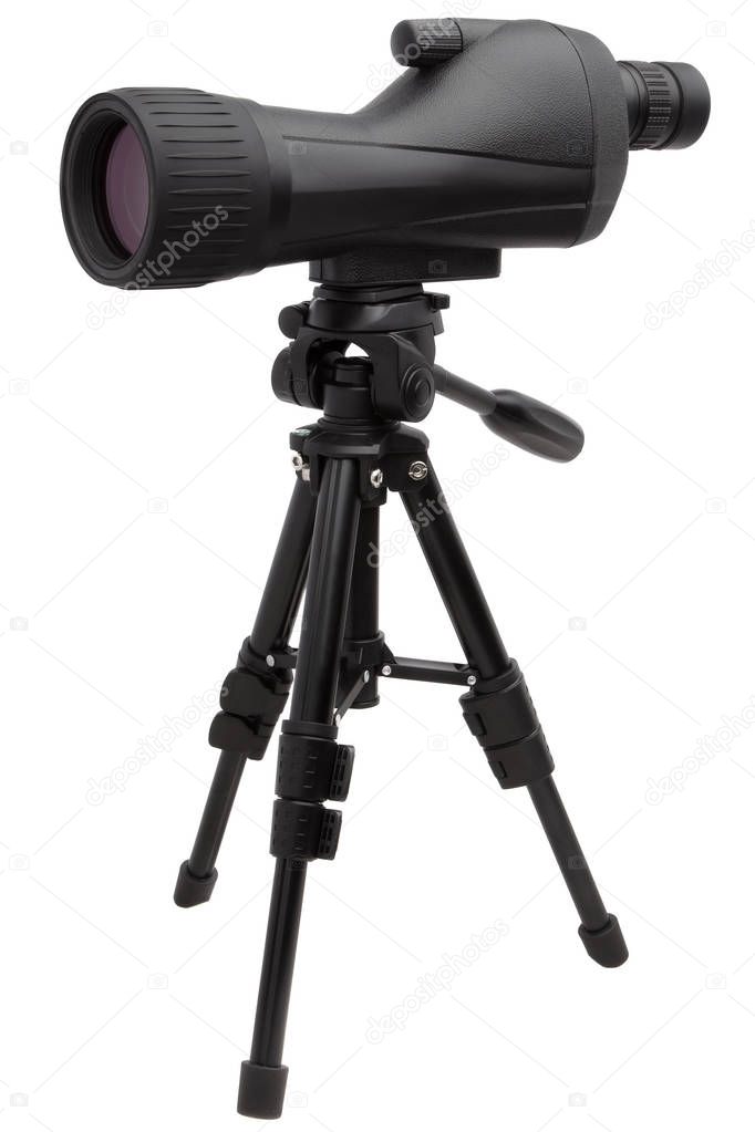 Modern  telescope on a tripod isolated on white background