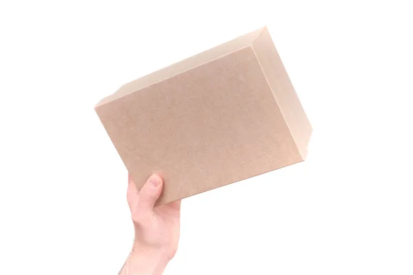 Männerhände Halten Eine Geschenkbox Der Hand Isolieren Auf Weißem Hintergrund — Stockfoto