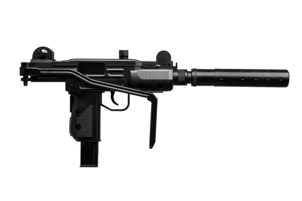 Submachine pistool met geluiddemper geïsoleerd op wit — Stockfoto