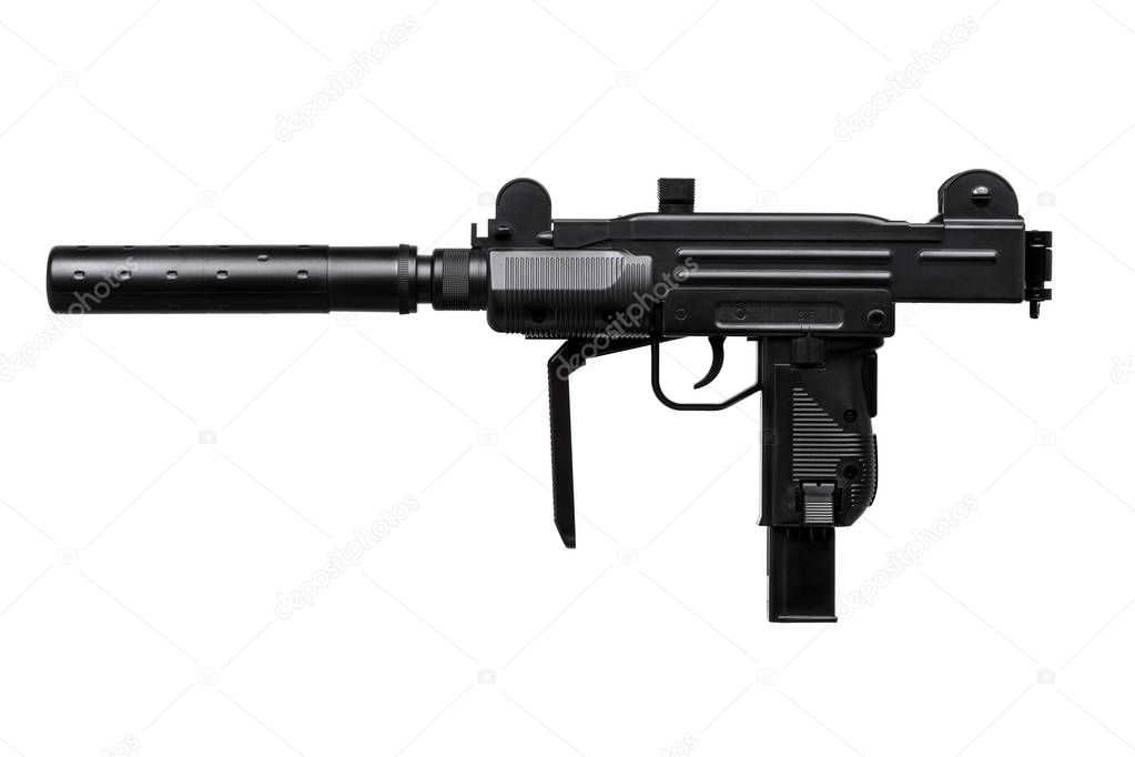 submachine gun with silencer isolated on white 