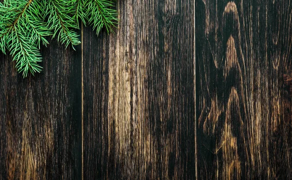 Świerk Oddziałów Ciemnym Tle Vintage Drewniane Boże Narodzenie Koncepcja — Zdjęcie stockowe