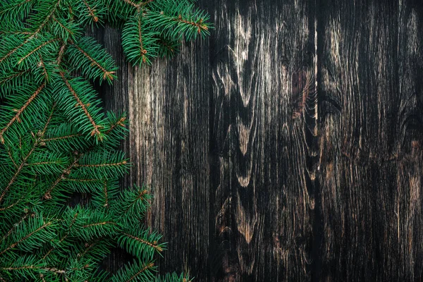 Smrkové Větve Tmavém Pozadí Vintage Dřevěné Vánoční Koncept Stock Snímky