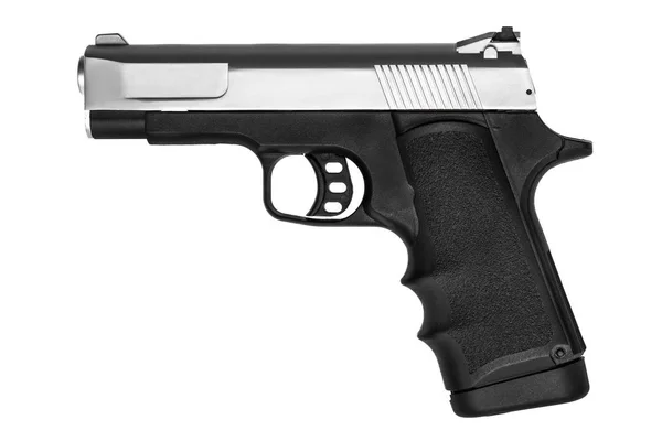 Pistola Negra Plata Aislada Sobre Fondo Blanco —  Fotos de Stock