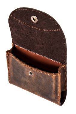 Beyaz arka planda izole kahverengi deri cüzdan