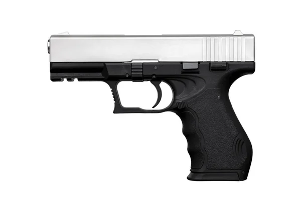 Pistola Prata Preta Isolada Fundo Branco — Fotografia de Stock