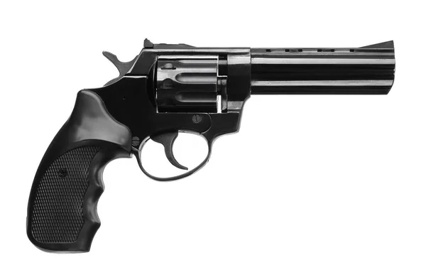 Revólver Pistola Preta Isolado Fundo Branco — Fotografia de Stock