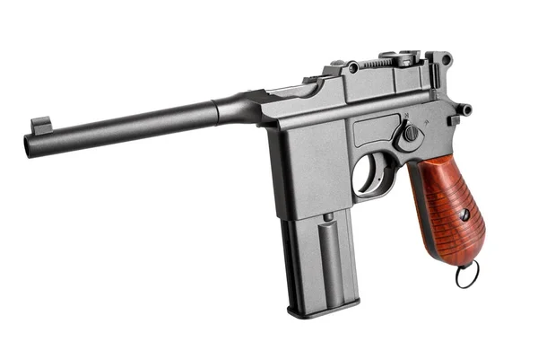 Vintage Pistol Med Träskaft Gun Isolerad Vit Bakgrund — Stockfoto