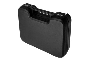 Siyah çantası silah tabanca üzerinde izole beyaz arka plan