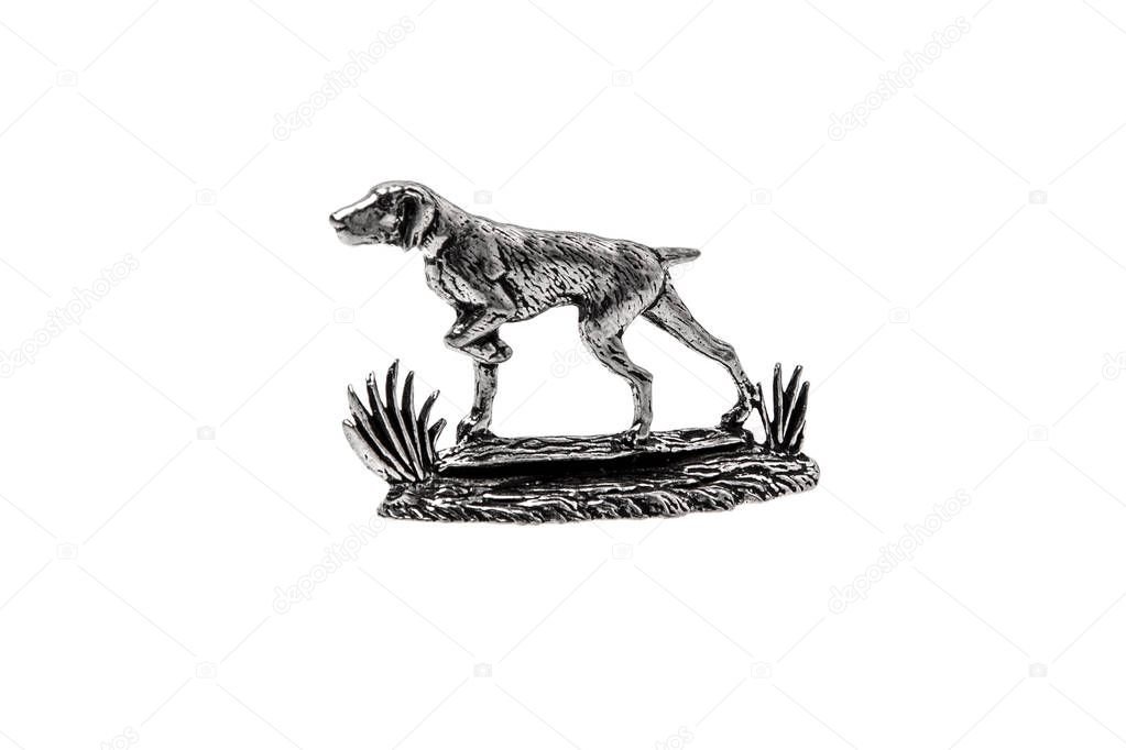 silver dog statuette isolate on white background