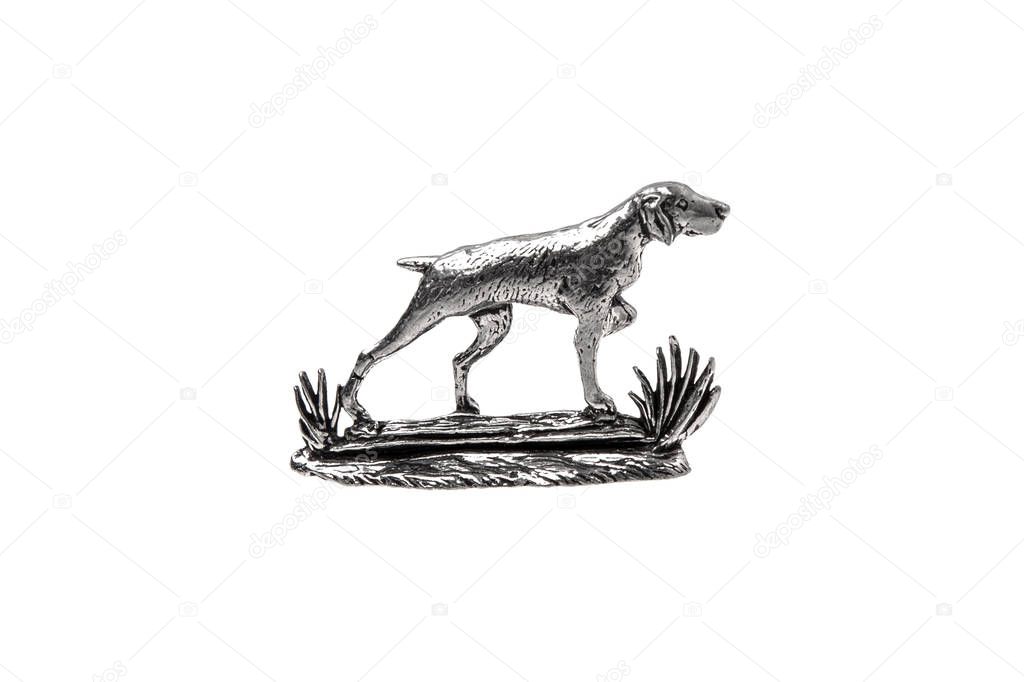 silver dog statuette isolate on white background