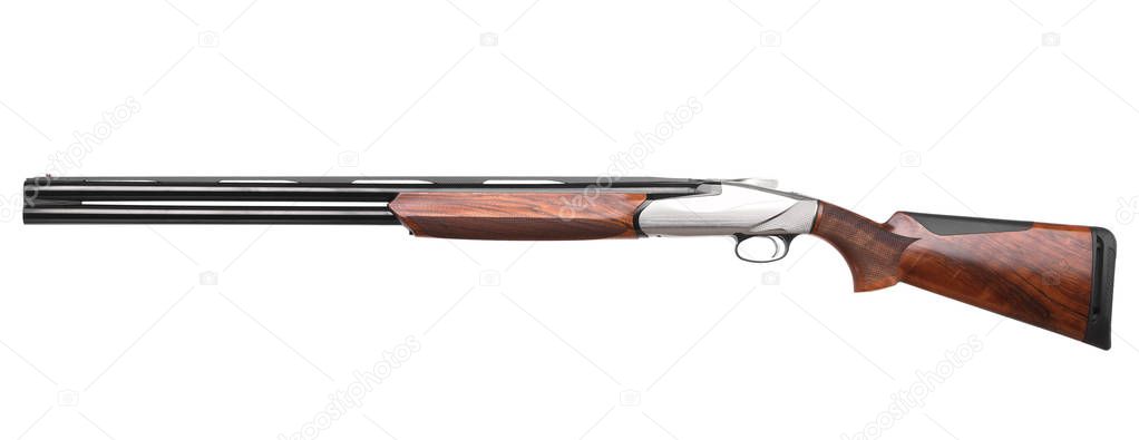Classic double-barrell smooth-bore hunting rifle isolated on white background 