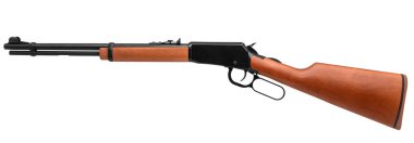 Beyaz arka planda izole edilmiş eski Amerikan vahşi batı tüfeği.