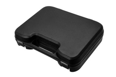 Siyah çantası silah tabanca üzerinde izole beyaz arka plan