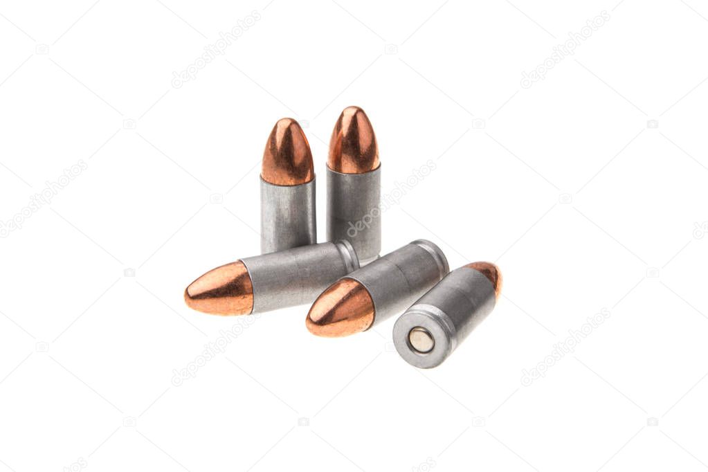 cartridges for a pistol isolated on white background