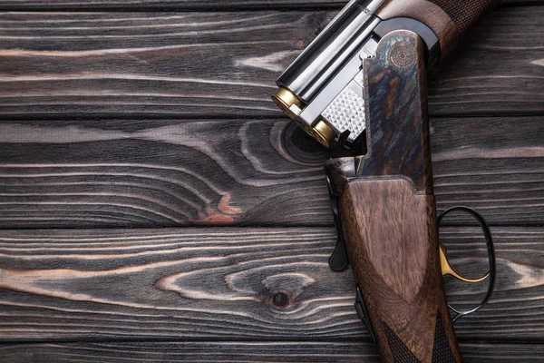 Open Wooden Hunting Rifle Wooden Background — Stock Photo, Image