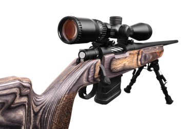 Beyaz arka plan üzerinde izole keskin nişancı tüfeği