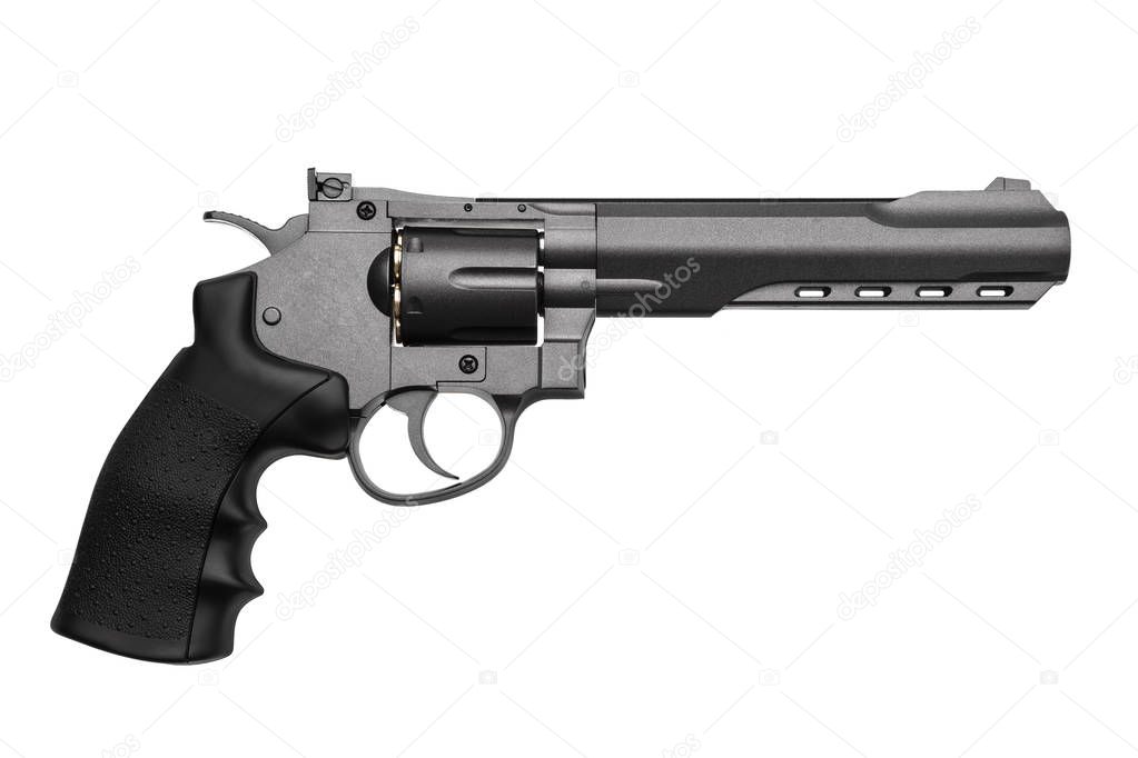 gray with black pistol revolver isolated on white background