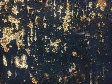 Paslı metal doku kırık ve eski püskü siyah boya ile. Antika arka plan