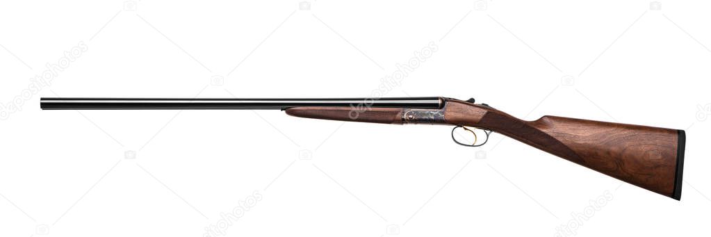 Classic double-barrell smooth-bore hunting rifle isolated on white background 