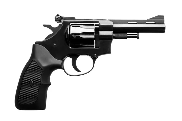 Svart Pistol Revolver Isolerad Vit Bakgrund — Stockfoto