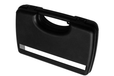 Siyah çantası silah tabanca üzerinde izole beyaz arka plan