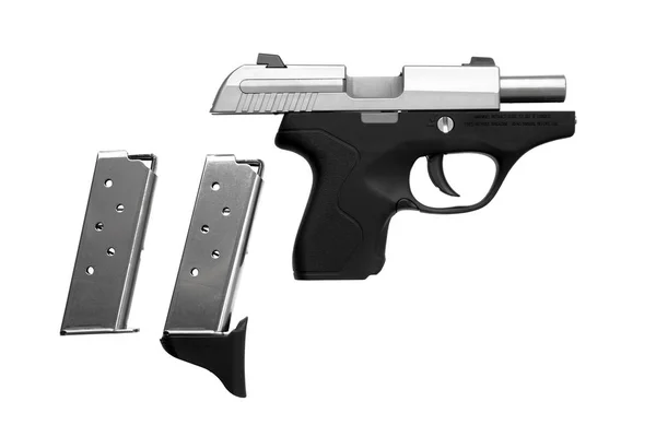 Пистолет Черный Серебро Изолирован Белом Фоне — стоковое фото