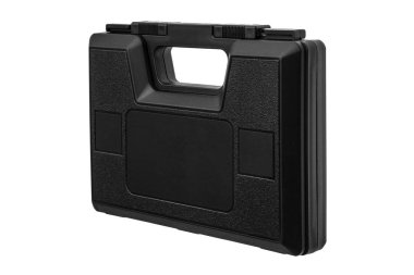 Siyah çantası silah tabanca üzerinde izole beyaz arka plan