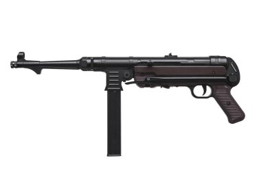 Vintage makineli tüfek üzerinde beyaz izole