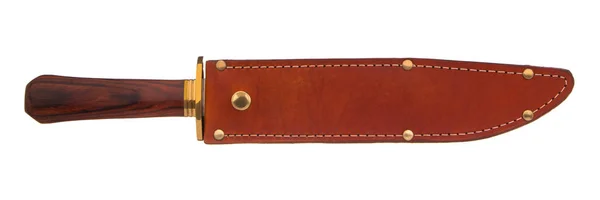 Hunting Knife Wooden Handle Leather Case Isolated White Background — Stock Photo, Image