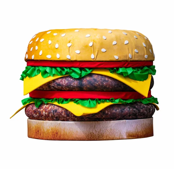 Duże Sztuczne Burger Białym Tle Znajduje Się Ulicy Jako Materiały — Zdjęcie stockowe