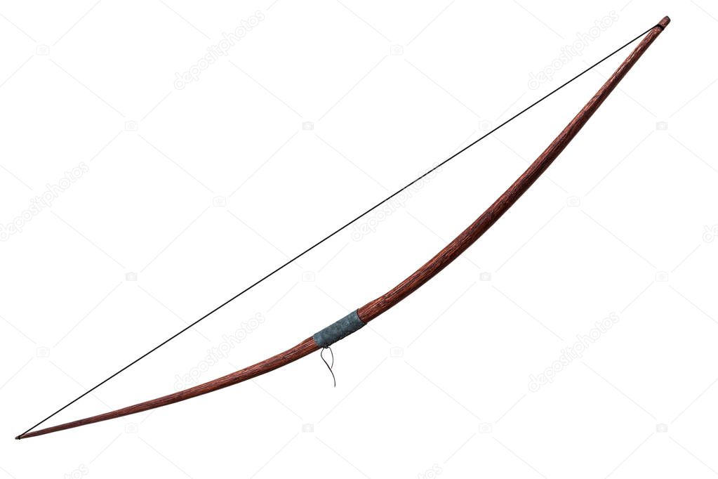 Ancient wooden bow isolated on white background