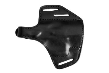Beyaz arka plan üzerinde izole tabanca için siyah deri tabanca kılıfı