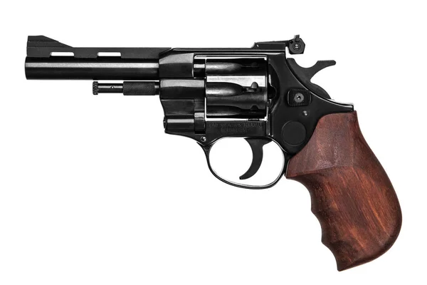 Pistole Revolver Dřevěnou Rukojetí Izolovaných Bílém Pozadí — Stock fotografie