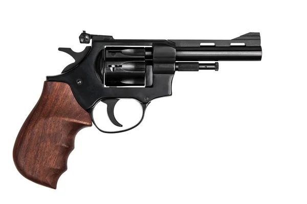 Pistol Revolver Med Trähandtag Isolerad Vit Bakgrund — Stockfoto