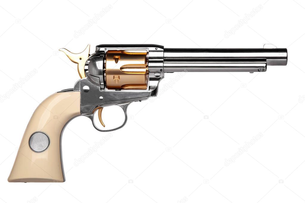 classic pistol revolver isolated on white background
