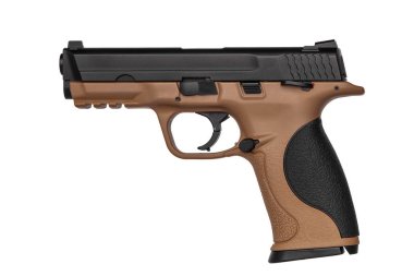 siyah kahverengi silah tabanca üzerinde izole beyaz arka plan