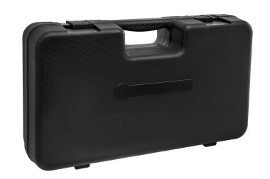 Beyaz arka plan üzerinde izole kulpu ile siyah plastik kasa