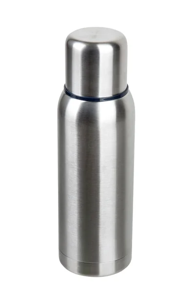 Metal Thermos Isolated White Background Front View Thermo Flask Isolated — Stock Photo, Image