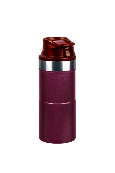 Metal Thermos Isolated White Background Front View Thermo Flask Isolated — Stock Photo, Image