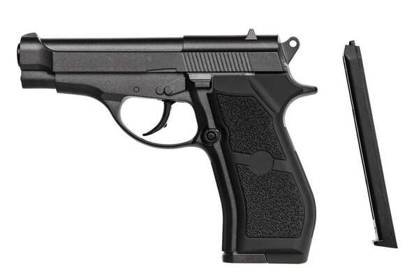 Современный воздушный пистолет, изолированный на белой спине
