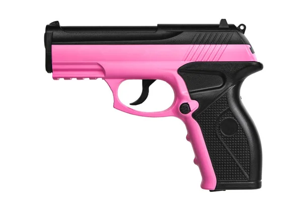 Μοντέρνα ροζ αέρα πιστόλι απομονωθεί σε λευκό πίσω — Φωτογραφία Αρχείου