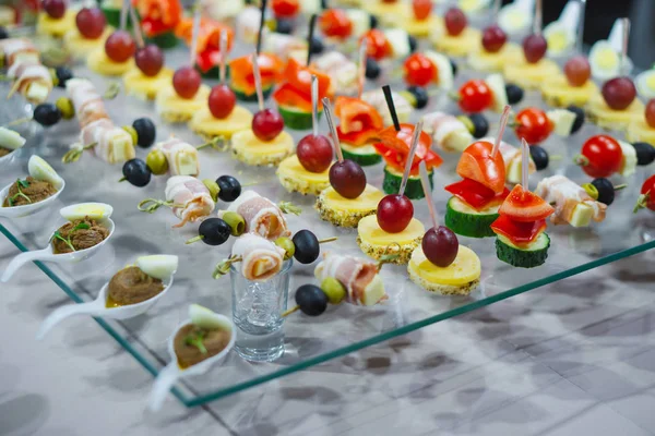 Various Snacks Laid Out Table — Stock Photo, Image