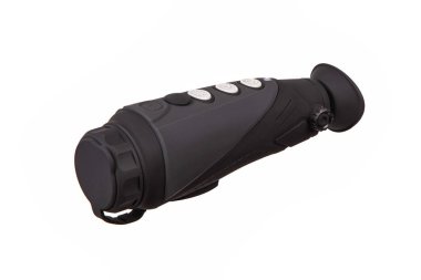 Modern siyah optik kapsam üzerinde izole silah için hallettim. Beyaz arkasında izole görüş kapsamı.