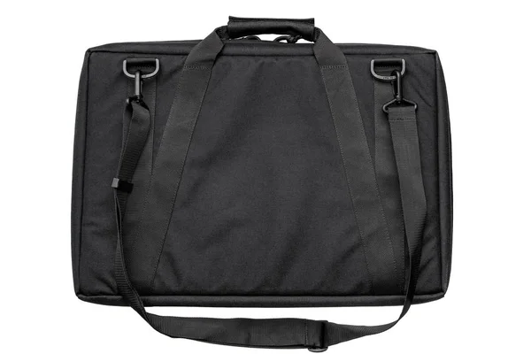 Сучасний чорний рюкзак над плечем ізольований на білому фоні — стокове фото