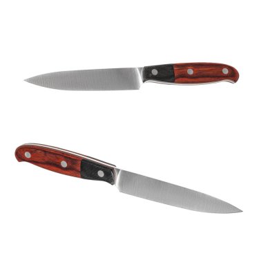 mutfak bıçağıyla ahşap işlemek üzerinde izole beyaz arka