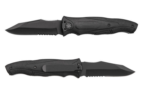 черный нож многоинструмент изолирован на белой спине
