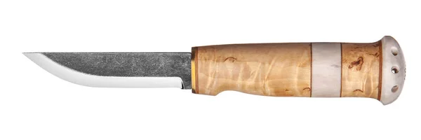 Охотничий нож с деревянной ручкой. Изолированный на белой спине . — стоковое фото